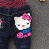 Baby Girl Jeans Trousers Hello Kitty Pants Kids Girls Leggings Children Cashmere Pants Baby Winter Denim Jeans Clothes 1-5years
