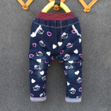 Baby Girl Jeans Trousers Hello Kitty Pants Kids Girls Leggings Children Cashmere Pants Baby Winter Denim Jeans Clothes 1-5years