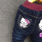 Baby Girl Jeans Trousers Hello Kitty Pants Kids Girls Leggings Children Cashmere Pants Baby Winter Denim Jeans Clothes 1-5years