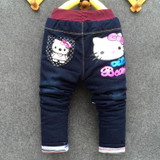 Baby Girl Jeans Trousers Hello Kitty Pants Kids Girls Leggings Children Cashmere Pants Baby Winter Denim Jeans Clothes 1-5years