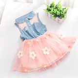 Baby Girl Kid Denim Top Sleeveless Princess Dress Tulle Tutu Mini Dress Princess Summer