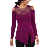 Singwing Women's Lace Stitching Shirts Long sleeved casual Blouse Hollow Out Ladies Blouses Off Shoulder Shirts