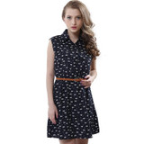 Singwing Women summer Dresses Cat Footprints Pattern Show Thin Lady Chiffon Dresses Cat Footprints Dress With Belt High Quality