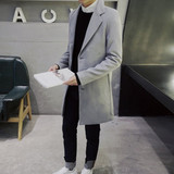 Single-Breasted Plus Size Solid Wool Coats 2017 Spring Fashion Slim Long Jackets Men Turn Down Collar Korean Warm Outwear Blue