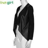 Spring Autumn Coats Women Fashion Cardigan Jacket Casual Patchwork PU Leather Outwear Coats Lady Tops Blouse Motorcycle Oct27