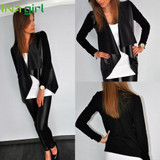 Spring Autumn Coats Women Fashion Cardigan Jacket Casual Patchwork PU Leather Outwear Coats Lady Tops Blouse Motorcycle Oct27