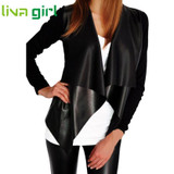 Spring Autumn Coats Women Fashion Cardigan Jacket Casual Patchwork PU Leather Outwear Coats Lady Tops Blouse Motorcycle Oct27