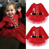Spring Autumn baby girl clothing red long sleeve Christmas Red dress One pieces Winter baby girls Party dress 0-2T