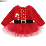 Spring Autumn baby girl clothing red long sleeve Christmas Red dress One pieces Winter baby girls Party dress 0-2T