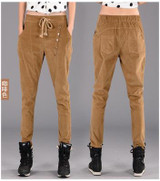 Spring and winter corduroy trousers casual pants female loose harem pants feet pants stripe Trousers Korean tidal