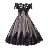 Sisjuly 1950s vintage dresses spring patchwork backless lace mesh dress short sleeve slash neck retro elegant vintage dresses