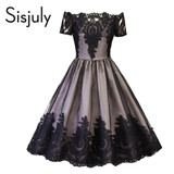 Sisjuly 1950s vintage dresses spring patchwork backless lace mesh dress short sleeve slash neck retro elegant vintage dresses