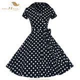 SISHION Women Summer Dress Short Sleeve Elegant Lemon Print Black Red Blue Retro Big Swing 50s Vintage Dress Tunic Vestidos 434