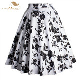 SISHION Retro Style 50s Vintage Skirt High Waist Pin up Floral Print Rockabilly Swing Women Summer Skirt Plus Size 177S2