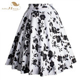 SISHION Retro Style 50s Vintage Skirt High Waist Pin up Floral Print Rockabilly Swing Women Summer Skirt Plus Size 177S2