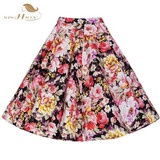 SISHION Retro Style 50s Vintage Skirt High Waist Pin up Floral Print Rockabilly Swing Women Summer Skirt Plus Size 177S2