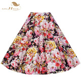SISHION Retro Style 50s Vintage Skirt High Waist Pin up Floral Print Rockabilly Swing Women Summer Skirt Plus Size 177S2