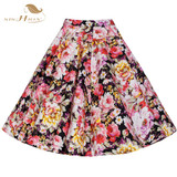 SISHION Retro Style 50s Vintage Skirt High Waist Pin up Floral Print Rockabilly Swing Women Summer Skirt Plus Size 177S2
