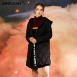 SINRGAN Women Fashion Winter Down Coat 90% White Duck Down Thick Long Sleeve Solid Black Outwear Women Long Coat Parkas Clothes