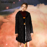SINRGAN Women Fashion Winter Down Coat 90% White Duck Down Thick Long Sleeve Solid Black Outwear Women Long Coat Parkas Clothes