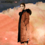 SINRGAN 2017 New X-Long Down Coats Winter Down Jacket Women Natural Raccoon Fur Collar Hooded Warm Thick Outwear Female Parka