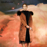 SINRGAN 2017 New X-Long Down Coats Winter Down Jacket Women Natural Raccoon Fur Collar Hooded Warm Thick Outwear Female Parka