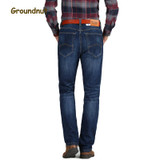 Groundnut Brand Elastic Slim Business Straight Leg High Waist Jeans Men Denim Pants Male Casual Trousers 2017 New Arrival