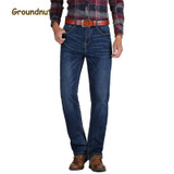 Groundnut Brand Elastic Slim Business Straight Leg High Waist Jeans Men Denim Pants Male Casual Trousers 2017 New Arrival