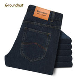 Groundnut Brand 100% Pure Cotton Business Straight Leg High Waist Long Jeans Men Denim Pants Male Casual Trousers 2017 Fashion