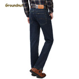 Groundnut Brand 100% Pure Cotton Business Straight Leg High Waist Long Jeans Men Denim Pants Male Casual Trousers 2017 Fashion