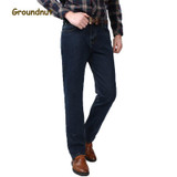 Groundnut Brand 100% Pure Cotton Business Straight Leg High Waist Long Jeans Men Denim Pants Male Casual Trousers 2017 Fashion