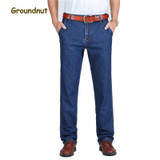Groundnut Brand 100% Pure Cotton Business Straight Leg Long Jeans Men Summer Designer Clothes Denim Pants Male Casual Trousers