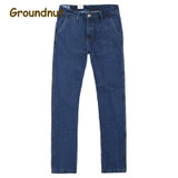 Groundnut Brand 100% Pure Cotton Business Straight Leg High Waist Long Classic Jeans Men Denim Pants Male Casual Trousers