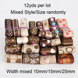 Grosgrain Satin Ribbon random mixed Size/Style for Wedding Party Christmas Decoration DIY Gift Craft 12y/lot (1y/style)