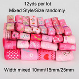 Grosgrain Satin Ribbon random mixed Size/Style for Wedding Party Christmas Decoration DIY Gift Craft 12y/lot (1y/style)