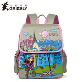 GRIZZLY Kids Cartoon Children Satchel Orthopedic Waterproof School Backpacks for Girls Primary School Bags for Grade 1-4