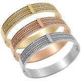 Gold color Zircon Crystal Titanium Stainless Steel Rings for Women Men Wedding Jewelry Three Layers Beauty anillos Female