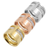 Gold color Zircon Crystal Titanium Stainless Steel Rings for Women Men Wedding Jewelry Three Layers Beauty anillos Female