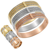 Gold color Zircon Crystal Titanium Stainless Steel Rings for Women Men Wedding Jewelry Three Layers Beauty anillos Female