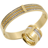 Gold color Zircon Crystal Titanium Stainless Steel Rings for Women Men Wedding Jewelry Three Layers Beauty anillos Female