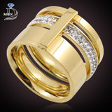 Gold color Zircon Crystal Titanium Stainless Steel Rings for Women Men Wedding Jewelry Three Layers Beauty anillos Female