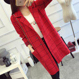 Gogoyouth Plus Size Long Cardigan Female 2018 Autumn Plaid Knitted Sweater Women Long Sleeve Cardigans Tricot Jacket Winter Tops