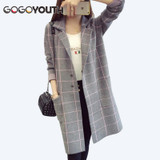 Gogoyouth Plus Size Long Cardigan Female 2018 Autumn Plaid Knitted Sweater Women Long Sleeve Cardigans Tricot Jacket Winter Tops