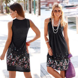 Gogoboi Style Chiffon Dress Summer Casual Loose O-Neck Sleeveless Print Beach Dresses Plus Size Women Clothing