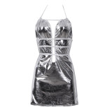Gogoboi 2017 Women PVC Erotic Leotard Costumes Latex Bodysuit Catsuit Ladies Wet Look Mini Dress Black Bandage Leather Sexy