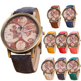 Gofuly 2017 Fashion Vintage World Map Watches Women Wristwatch Cowboy Clock Women Ladies Watch Map reloj mujer relogio feminino