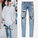 God of Fear Justin Bieber Fear of God Best Version FOG Men Selvedge Zipper Destroyed Tour Pants Skinny Jeans Blue Jeans Slim Fit