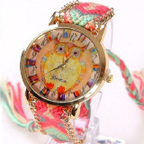 Gnova Platinum Rainbow Watch Women ethnic fashion owl wristwatch hippie Lace Chain Braided Reloj Girl Vintage Geneva Style A011