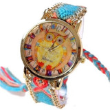 Gnova Platinum Rainbow Watch Women ethnic fashion owl wristwatch hippie Lace Chain Braided Reloj Girl Vintage Geneva Style A011