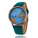 Gnova Platinum Top PU Leather Denim women watch retro plane wristwatch korean fashion world map reloj femenino geneva style